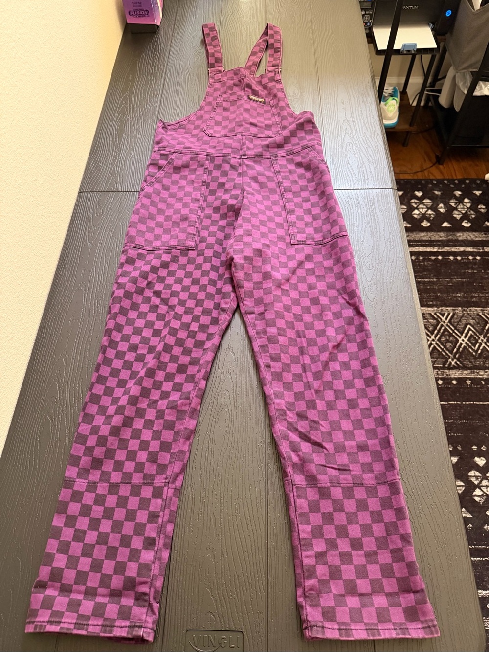Run&Fly Purple Checkered Womens Overalls Jumpsuit - Trendy Checker Print